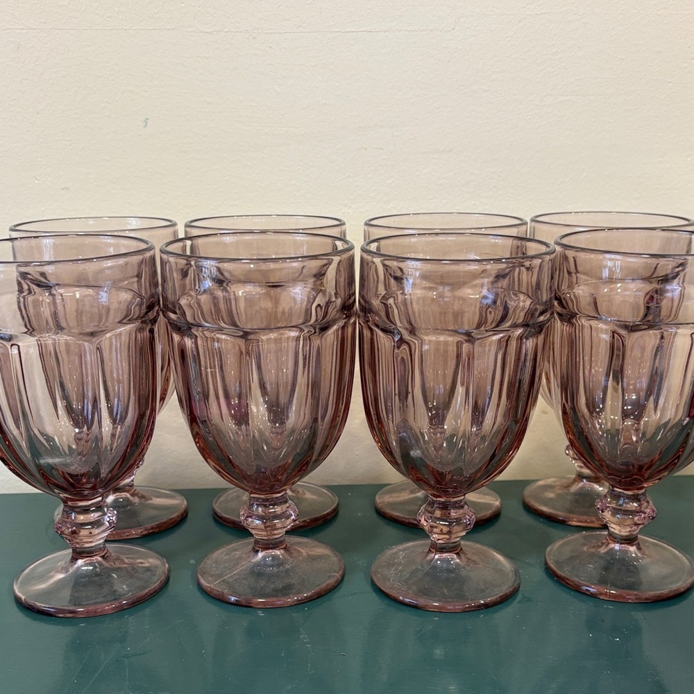 Vintage 1970s Libbey Duratuff Gibraltar Pink Footed Glass Go lets - set of 8